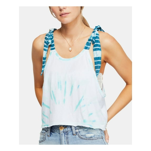 FREE PEOPLE Womens Teal Tie Dye Sleeveless Scoop Neck Tank Top M