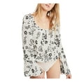 thumbnail image 1 of FREE PEOPLE Womens White Floral Long Sleeve V Neck Bodysuit Size: L, 1 of 2