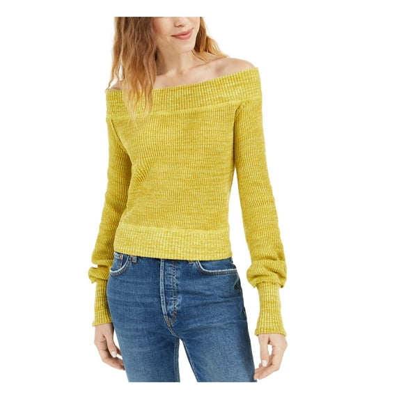 FREE PEOPLE Womens Yellow Long Sleeve Off Shoulder Sweater Size: S