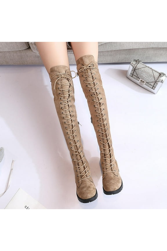 FREE RETURN/REPLACEMENT GUARANTEE Juebong Winter Boots for Women Shoes Sexy Fall Round Low-Heeled Women's Lace Up Boots