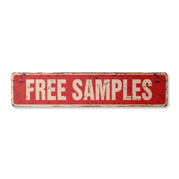 FREE SAMPLES Vintage Aluminum Street Sign giveaways sampler consumer product freebie rustic metal tin | Indoor/Outdoor |  18" Wide