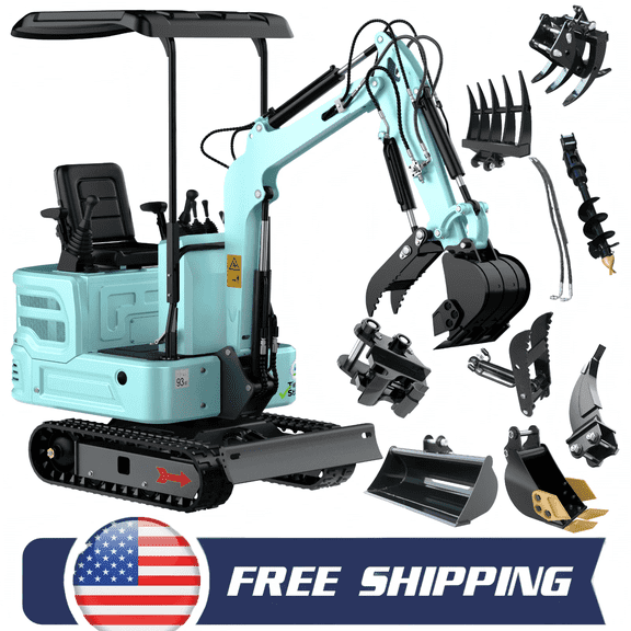 FREE SHIPPING 1.4 Ton Mini Excavator Kubota Diesel Engine + 11 Attachments(90% Pre-Assembled)