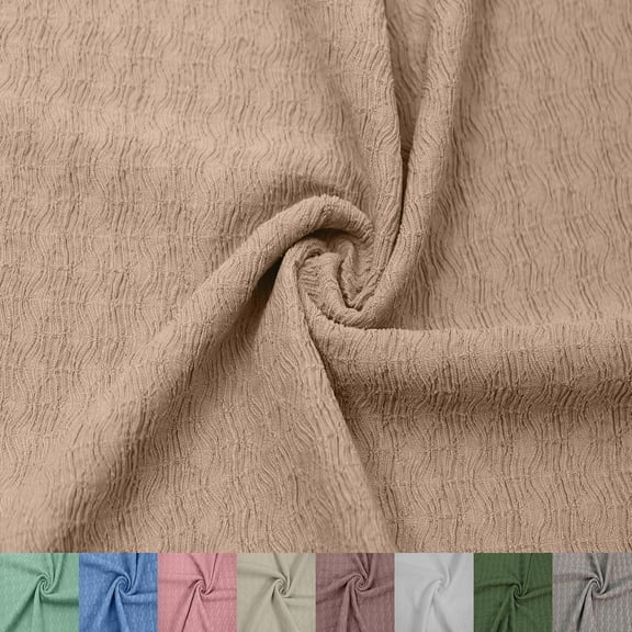 Stylish Fabric 60" Wide Textured-Polyester Spandex Stretch Crinkled Solid/Plain Fabric by The Yard, Tan.