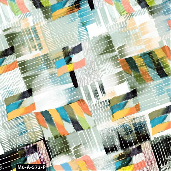 Stylish Fabric Abstract Painting Design 100% Cotton Quilting Fabric for DIY Projects by the Yard - (White, Sage, Turquoise and Mango) - PRINT FABRIC