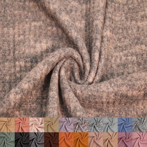 60" Wide Poly Spandex Rayon Rich Waffle Brushed Knit Fabric by the Yard - 210GSM, Medium Weight, 4-Way Stretch - Apparel, Drapery, Headbands, Decorations & DIY -Almond Chambray