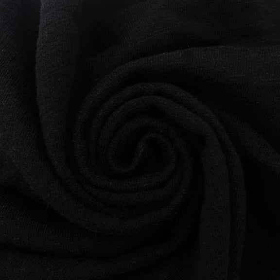 60" Wide 100% Cotton Slub French Terry Fabric by the Yard - 210 GSM, Medium Weight, 2-Way Stretch, Breathable - Ideal for Activewear, Layering & Sweatshirts- Black