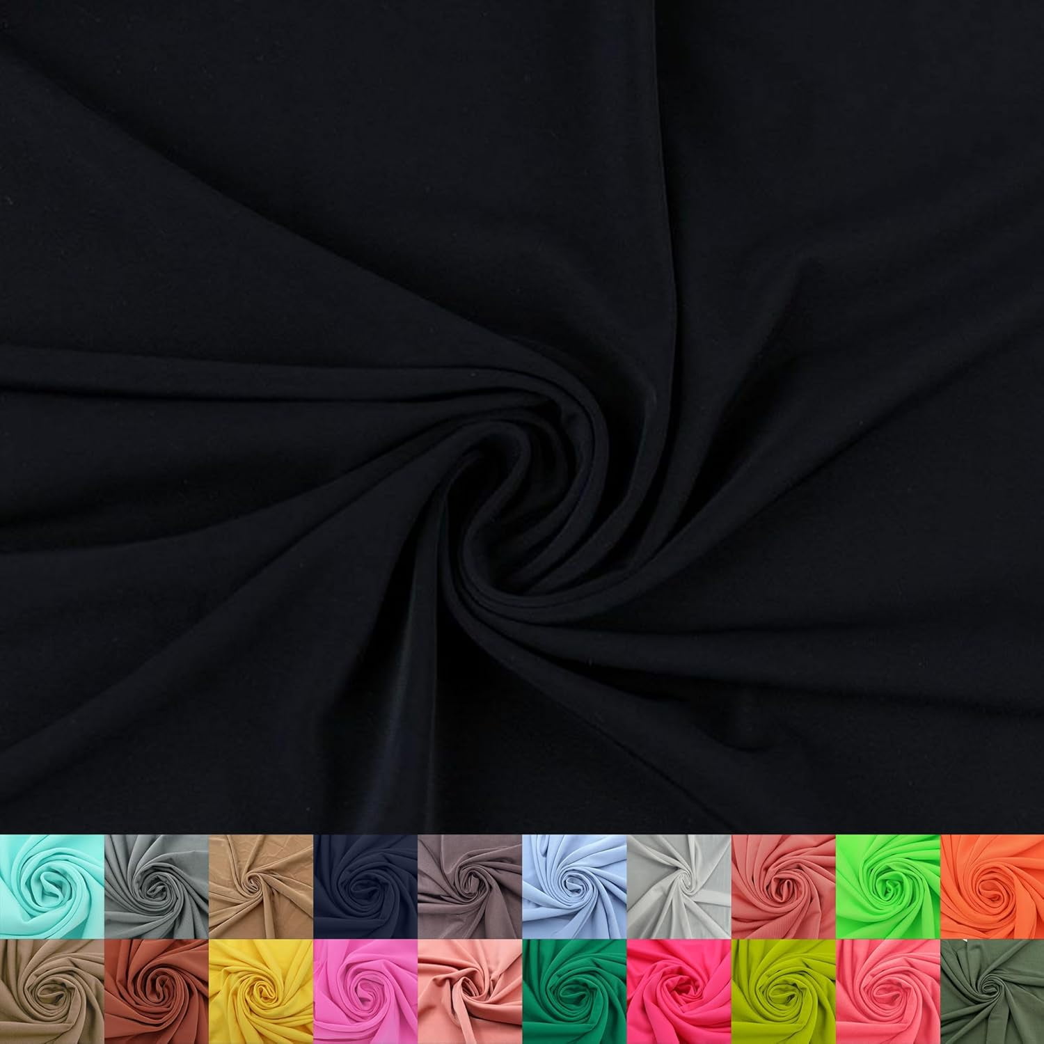 60" Wide Venezia Poly Spandex Fabric - (200 GSM) 2-Way Stretch, Anti-Wrinkle, Breathable – Ideal for Apparel, Activewear, Leggings, Headbands, and DIY Projects-Black