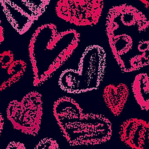 Stylish Fabric Chalk Hearts Design Printed on 100% Cotton Quilting Fabric for DIY Projects by the Yard (Navy, Pink, Red)