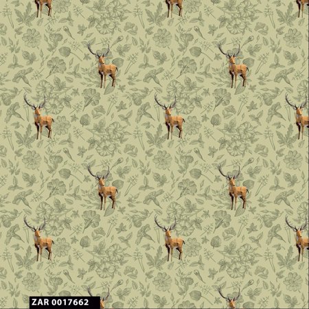Stylish Fabric 44-Inch 100% Cotton Conversational Botanical Deer Quilting Fabric, 1 Yard