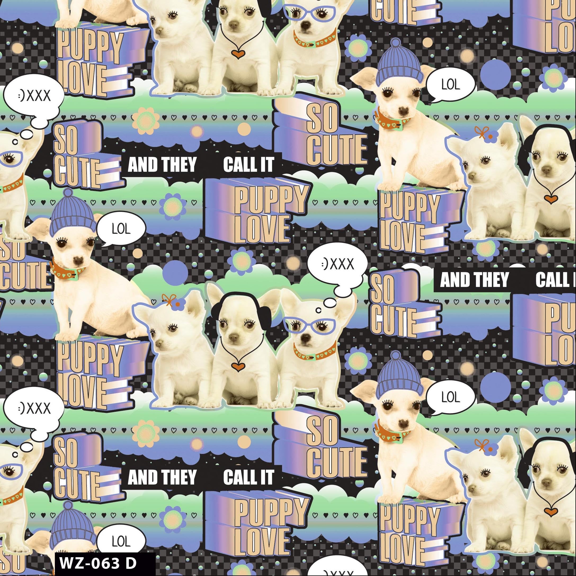 FREE SHIPPING!!! Conversational Cute Puppy Love Design 100% Cotton ...