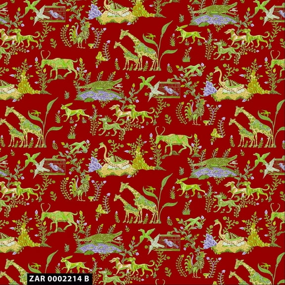 Stylish Fabric Conversational Red Safari Life Design 100% Cotton Quilting Fabric for DIY Projects by the Yard - (Red, Lime, Green and Lavender) - PRINT FABRIC
