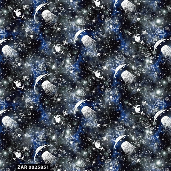 FREE SHIPPING!!! Conversational Space Planet Illustration Design 100% Cotton Quilting Fabric for DIY Projects by 105 YARDS - (Navy, Royal and White) - PRINT FABRIC