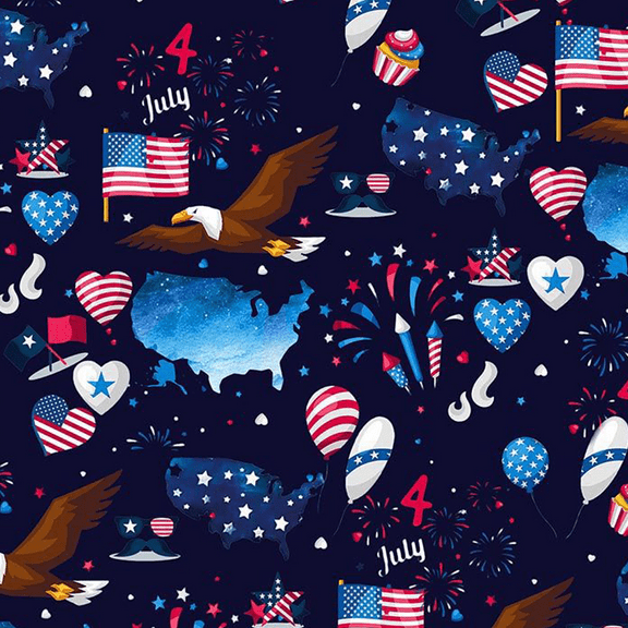 Stylish Fabric Conversational USA egal Design Printed on 100% Cotton Quilting Fabric, DIY Projects by the Yard (Navy, White, Red)