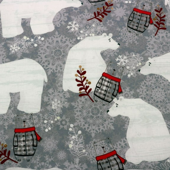 Stylish Fabric Cozy Polar Bear Design 100% Cotton Quilting Fabric for DIY Projects by the Yard (Grey, White, Red, Maroon)
