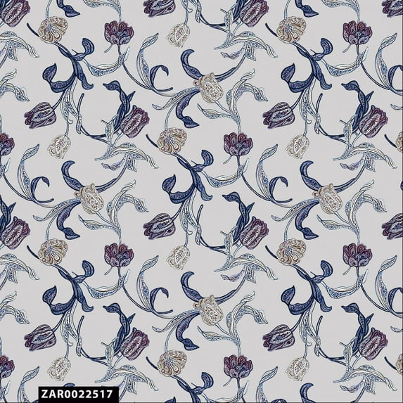 100% Cotton Detailed Floral Pattern Quilting Fabric, 15 Yards by the Yard, Silver, Ultra Blue, Navy, Plum