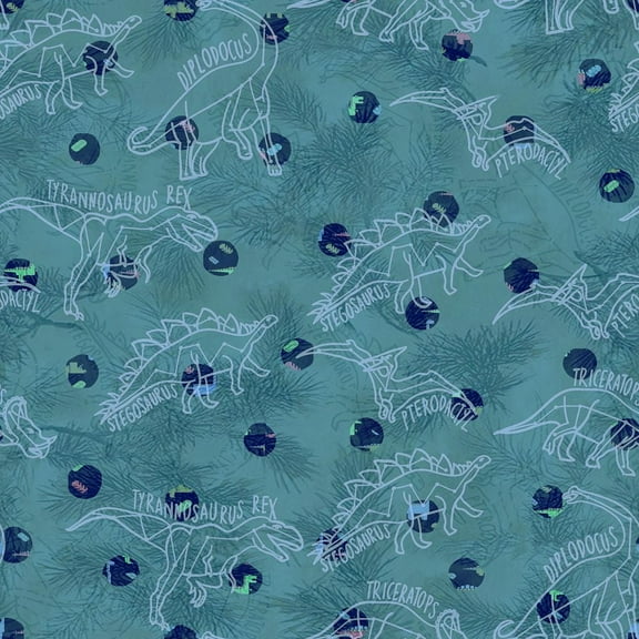 100% Cotton Astrology Design Dinosaurs Quilting Fabric By the Yard, Topaz, Grey, Navy, Blue