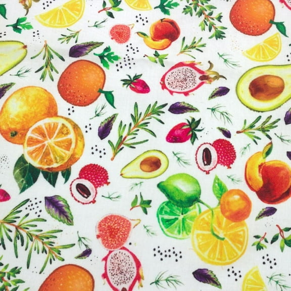 Stylish Fabric Cotton Quilting Fabric for DIY Projects, 44" Wide, Fresh Garden Squeeze Pattern, 1 Yard,Ivory, Orange, Yellow