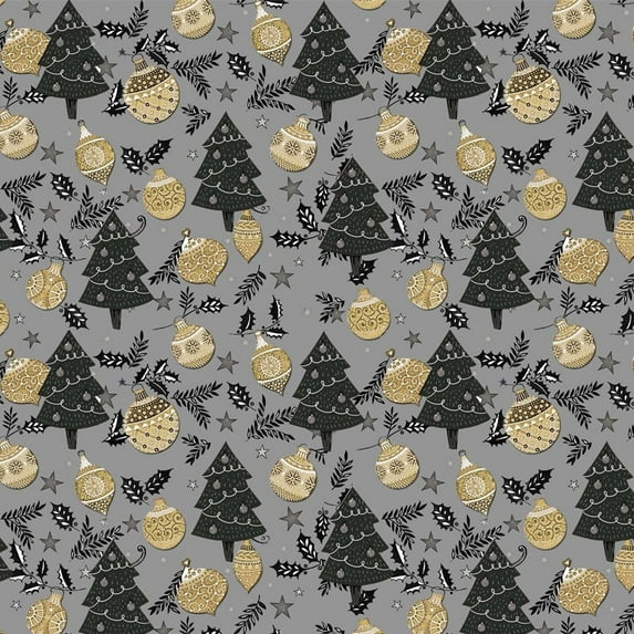 Stylish Fabric Golden Christmas (Grey) Design 100% Cotton Quilting Fabric for DIY Projects by the Yard (Grey, Black, Gold, White)