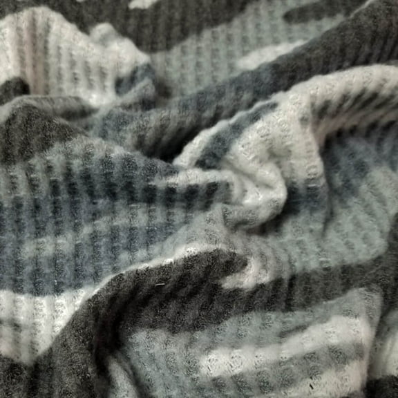 Stylish Fabric Grey Black Camouflage Waffle Brush Poly Rayon Spandex Knit Fabric, DIY Projects by the Yard - PRINT FABRIC
