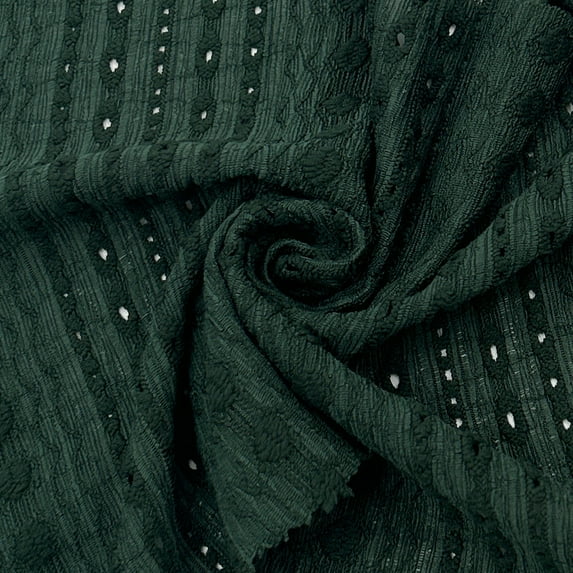 FREE SHIPPING!!! Hunter Green Solid Color Eyelet Design Jacquard Stretch Knit Fabric, DIY Projects by the Yard