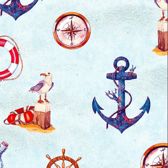 Stylish Fabric Notical (Blue) Design 100% Cotton Quilting Fabric, DIY Projects by the Yard (Blue, Orange, Red)