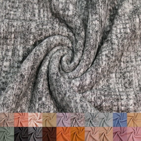 60" Wide-Poly Spandex-Rayon Rich Waffle Brushed Knit Fabric-Anti Wrinkle,Breathable Fabric by the Yard-210 GSM-Apparel, Clothing, Draperies,Decorations, School, and DIY Projects-Oatmeal Chambray