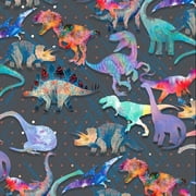 FREE SHIPPING!!! Painted Dinos Design Printed on 100% Cotton Quilting Fabric for DIY Projects by the Yard (Teal, Orange, Green)
