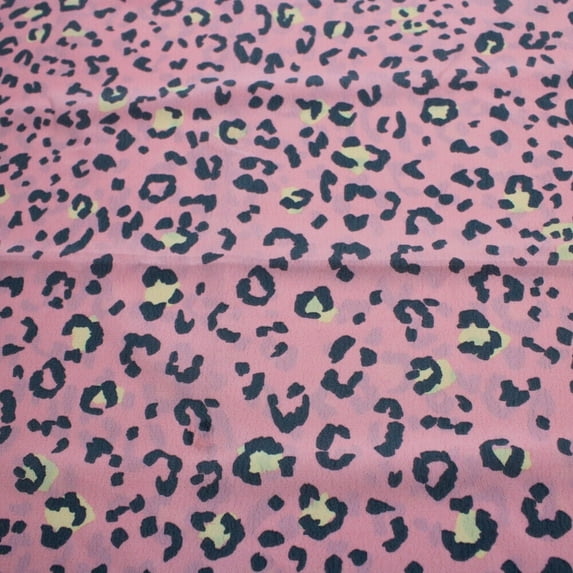 Pink Yellow Leopard Skin Pattern Printed Poly Moroccan Fabric, DIY Projects by the Yard - PRINT FABRIC