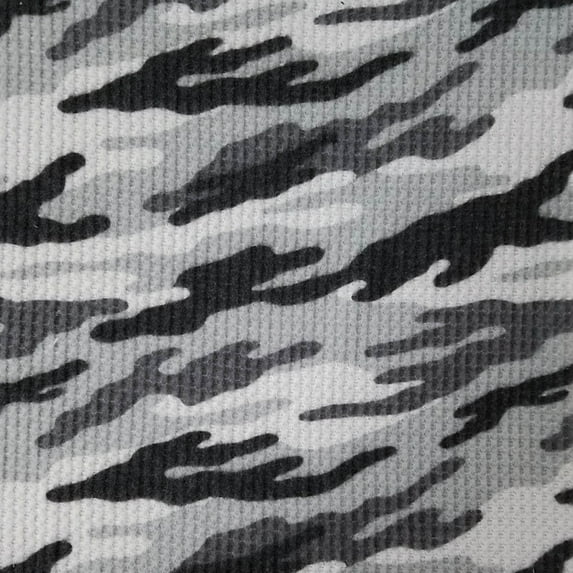 Silver Charcoal Camouflage Charcoal Waffle Brush Poly Rayon Spandex Knit Fabric, DIY Projects by the Yard - PRINT FABRIC
