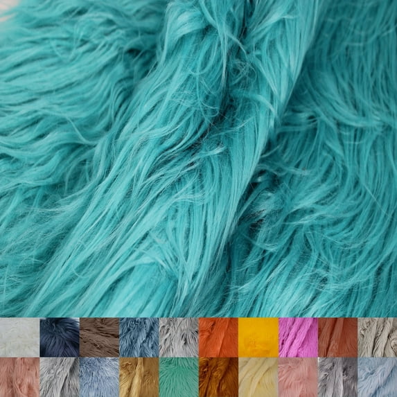 FREE SHIPPING!!! Turquoise Faux Fur Fabric Long Pile Mongolian by the Yard