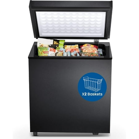 FREE VILLAGE 1.8 Cu.Ft Chest Freezer with 2 Removable Basket,Small Deep Freezer Adjustable 7 Thermostat,Quiet Mini Freezer Free-Standing Top Door,Energy Saving for Basement/Dorm/Home,Black