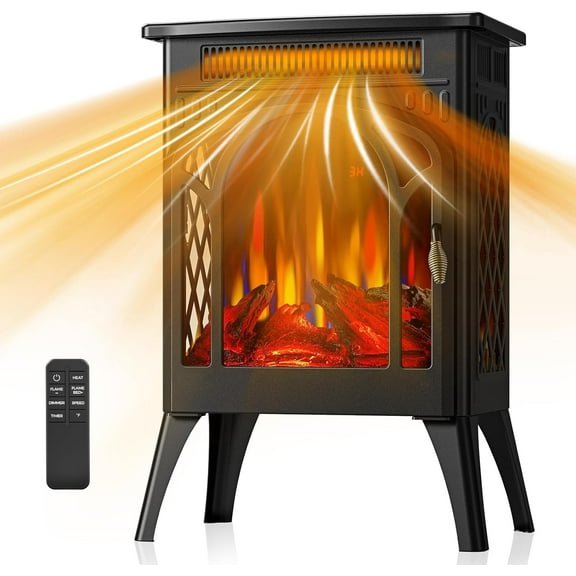Electric Fireplace Heater with Remote Control,17" Portable Room Heater,Fireplace Decor with Different Flame Effects and Log Set Colors,Adjustable Brightness,Overheating Safe Design for Indoor - Black