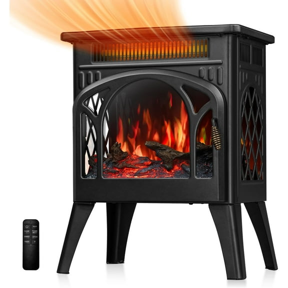Electric Fireplace Heater 17" with Remote Control,Portable Room Heater,Fireplace Decor with Different Flame Effects and Log Set Colors,Adjustable Brightness,Overheating Safe Design for Indoor - Black
