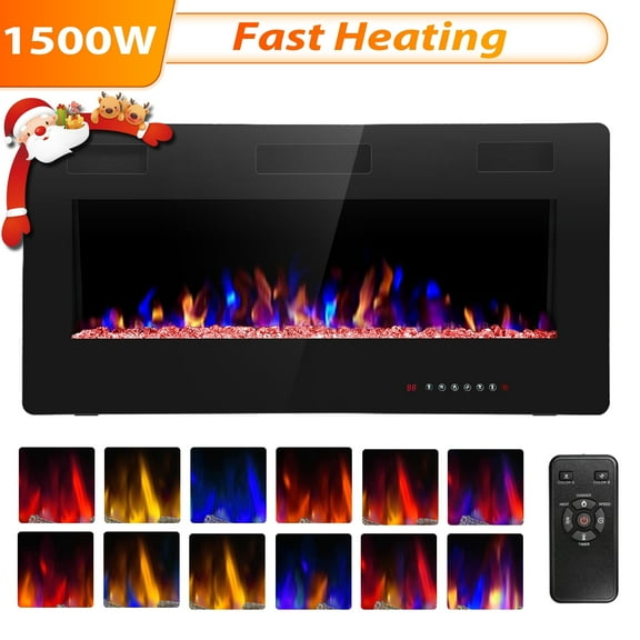 FREE VILLAGE 36 Inch Electric Fireplace in-Wall Recessed and Wall Mounted, Fireplace Heater and Linear Fireplace with Multicolor Flame, Timer, 750/1500W Control by Touch Panel & Remote electric firep