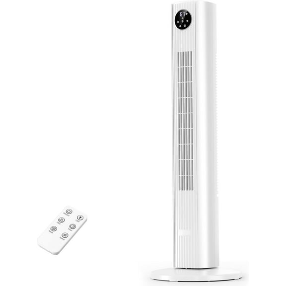 FREE VILLAGE 36 inch Tower Fan Portable Floor Fans,85°Oscillating Fan Quiet Cooling 12H Timer Remote Control Standing Bladeless Electric 3 Wind Speeds 4 Modes Bedroom Drom Office,White