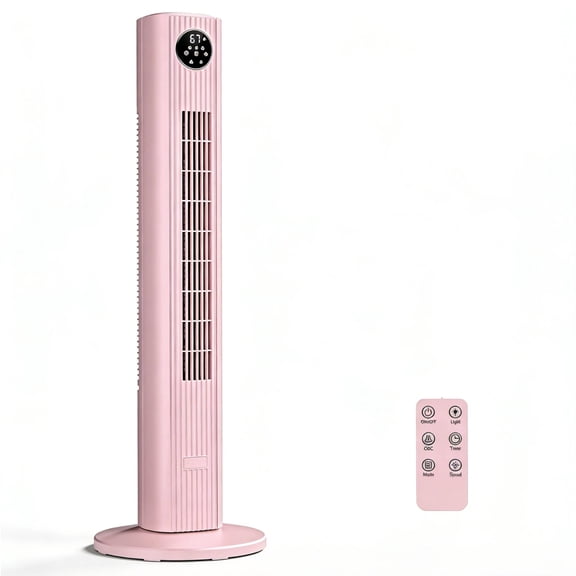 FREE VILLAGE 36 inch Tower Fan Portable Floor Fans,85°Oscillating Fan Quiet Cooling 12H Timer Remote Control Standing Bladeless Electric 3 Wind Speeds 4 Modes Bedroom Drom Office,Pink