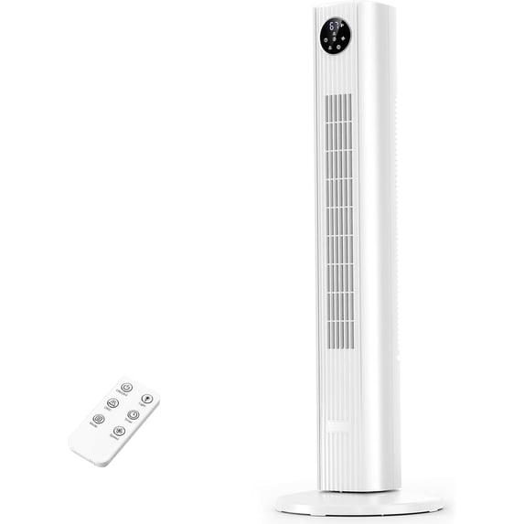 FREE VILLAGE 36 inch Tower Fan Portable Floor Fans,85°Oscillating Fan Quiet Cooling 12H Timer Remote Control Standing Bladeless Electric 3 Wind Speeds 4 Modes Bedroom Drom Office,White
