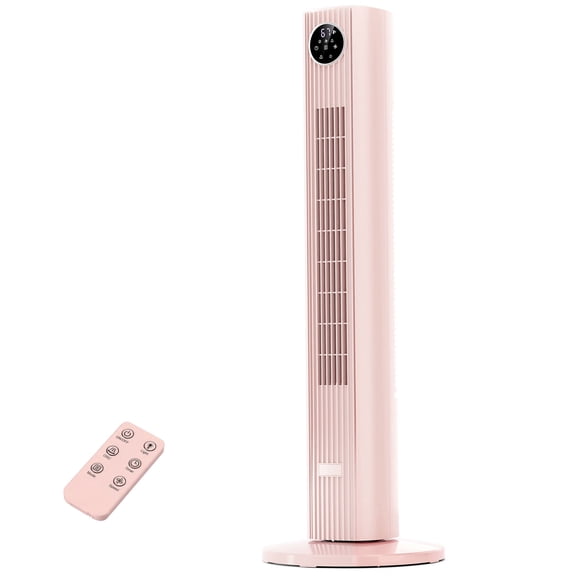 FREE VILLAGE 36 inch Tower Fan Portable Floor Fans,85°Oscillating Fan Quiet Cooling 12H Timer Remote Control Standing Bladeless Electric 3 Wind Speeds 4 Modes Bedroom Drom Office,Pink