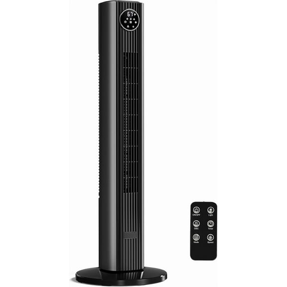 FREE VILLAGE 36 inch Tower Fan Portable Floor Fans,85°Oscillating Fan Quiet Cooling 12H Timer Remote Control Standing Bladeless Electric 3 Wind Speeds 4 Modes Bedroom Drom Office,Black