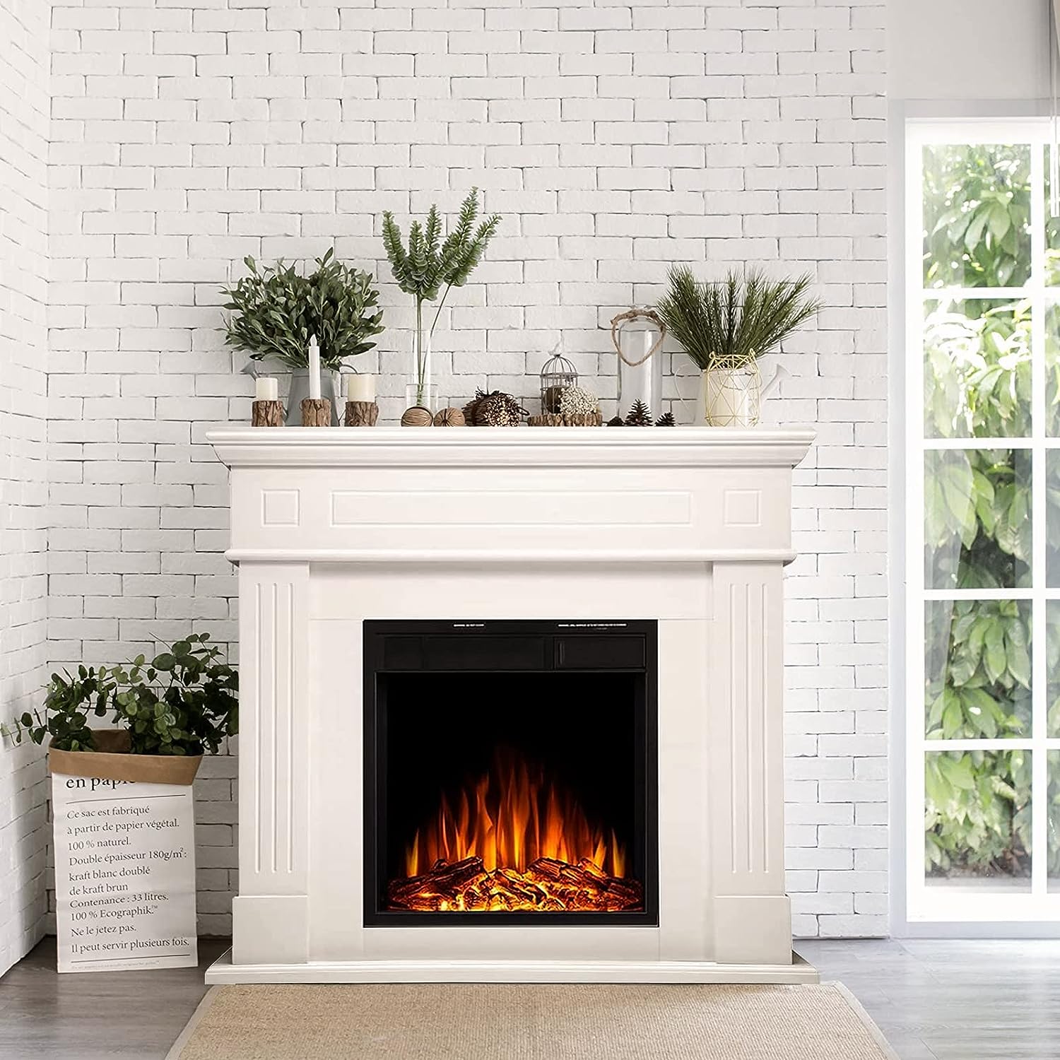 Novogratz Waverly Wide Mantel with Linear Electric Fireplace u0026amp; Crystal  Ember Bed, White Marble - Walmart.com