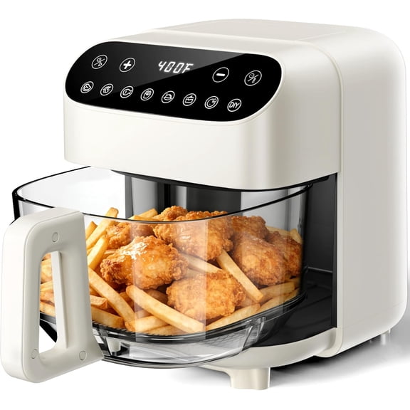 FREE VILLAGE 4.5 QT Air Fryer,1500W Portable Airfryer with Digital Touch Control 8 Cooking Presets and Visible Window,Dishwasher Safe Basket with No Coating,Up to 400°F - White