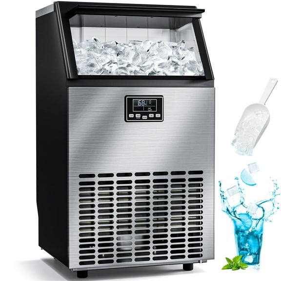 FREE VILLAGE Commercial Crescent Ice Makers Machine Stainless Steel Makers 120 Lbs/24H with 26.5 Pounds Storage Capacity Crescent Ice Cubes Freestanding Party/Bar/Restaurant