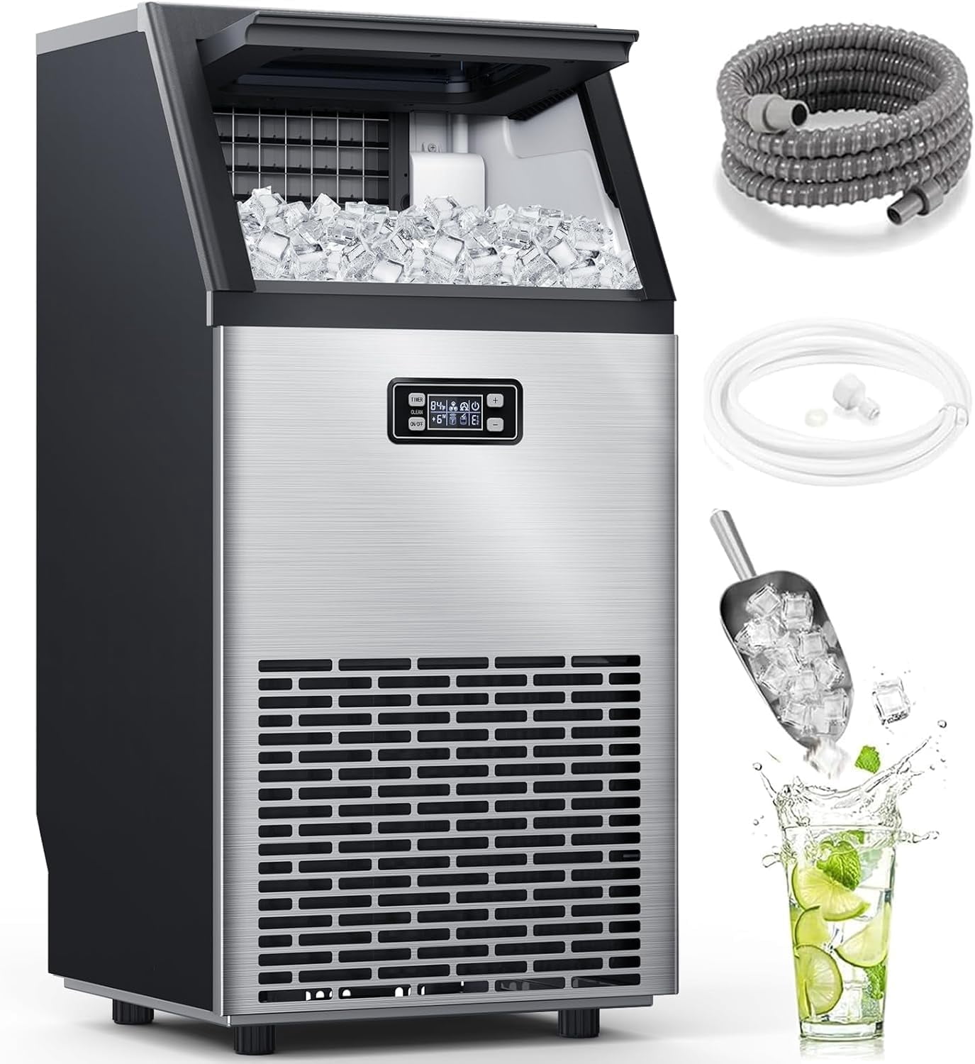 FREE VILLAGE Commercial Ice Maker Machine,100lbs/24H Stainless Steel ...