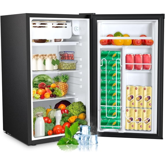 FREE VILLAGE 3.2 Cu.Ft Mini Fridge with Freezer,Small Refrigerators with 7 Adjustable Thermostat,Low Noise,Energy Saving,Compact Refrigerators for College Dorm,Office,Bedroom,Apartment,Black