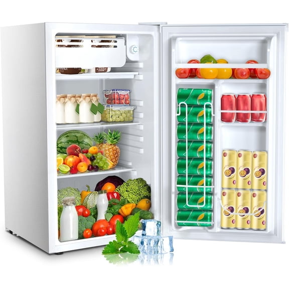 FREE VILLAGE 3.2 Cu.Ft Mini Fridge with Freezer,Small Refrigerators with 7 Adjustable Thermostat,Low Noise,Energy Saving,Compact Refrigerators for College Dorm,Office,Bedroom,Apartment,White