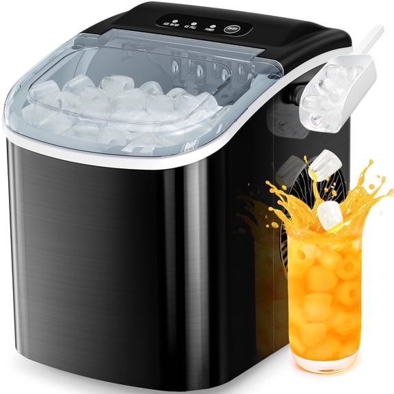 FREE VILLAGE Ice Makers Countertop,Portable Ice Maker Machine with Self-Cleaning,26.5lbs/24Hrs,6 Mins/9 Pcs Bullet Ice,Ice Scoop and Basket,Handheld Ice Maker for Kitchen/Home/Office/Party