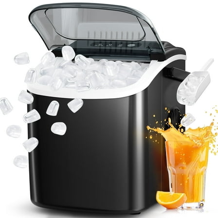 FREE VILLAGE Ice Makers Countertop,Portable Ice Maker Machine with Self-Cleaning,26.5lbs/24Hrs,6 Mins/9 Pcs Bullet Ice,Ice Scoop and Basket,Handheld Ice Maker for Kitchen/Home/Office/Party