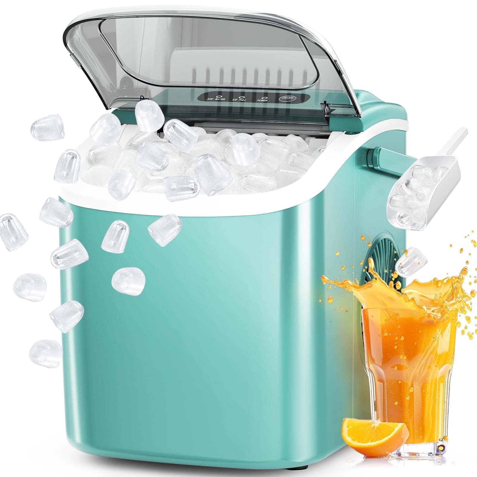 FREE VILLAGE Ice Makers Countertop,Portable Ice Maker Machine with Self-Cleaning,26.5lbs/24Hrs,6 Mins/9 Pcs Bullet Ice,Ice Scoop and Basket,Handheld Ice Maker for Kitchen/Home/Office/Party
