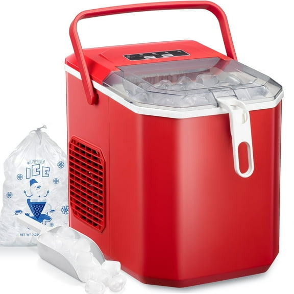 FREE VILLAGE Countertop Ice Maker, S/L Bullet Ice, 26lbs/Day, 9 Ice Cubes in 6 Mins, Portable Ice Machine with Ice Scoop and Handle, Self-Cleaning, One-Click Operation, for Kitchen Office Home(Black)