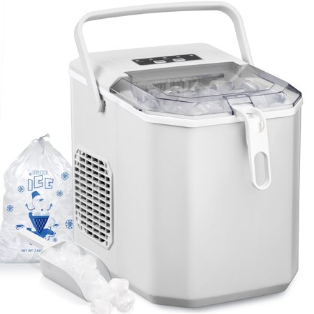 FREE VILLAGE Countertop Ice Maker, S/L Bullet Ice, 26lbs/Day, 9 Ice Cubes in 6 Mins, Portable Ice Machine with Ice Scoop and Handle, Self-Cleaning, One-Click Operation, for Kitchen Office Home(Black)